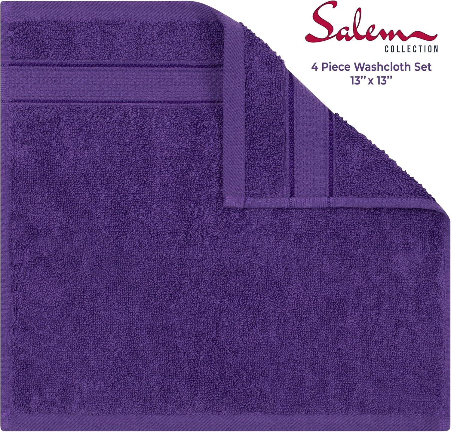 Salem Washcloth Sets, 4 Piece Luxury 600 GSM 100% Cotton Washcloths for Bathroom, 13x13 inches Washrags Premium