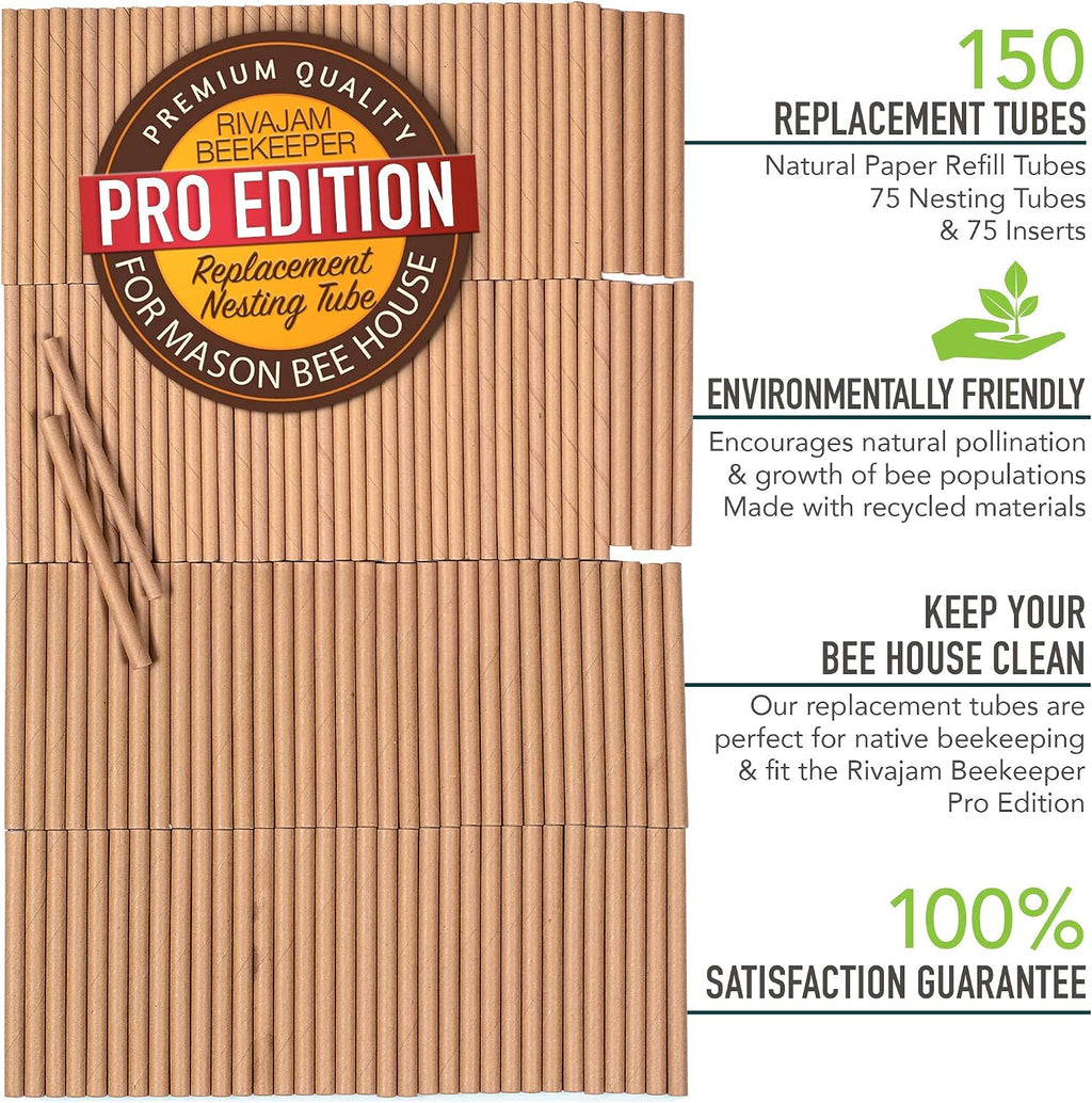 150 Mason Bee House Tubes Refill Pack | 75 Cardboard Bee Tubes & 75 Paper Mason Bee Tube Liners | Mason Bee Supplies