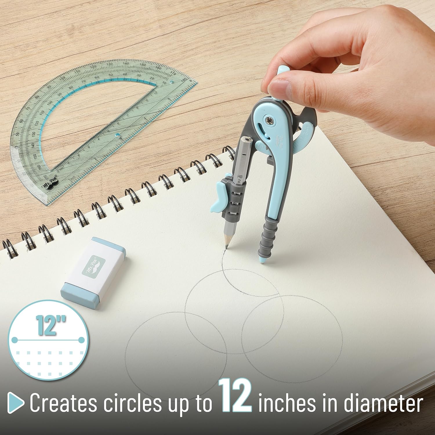 Geometry Compass and Protractor Set, 6 Inch Compass | 6 Inch Protractor, Drawing Tool for School, Clear Plastic, Easy