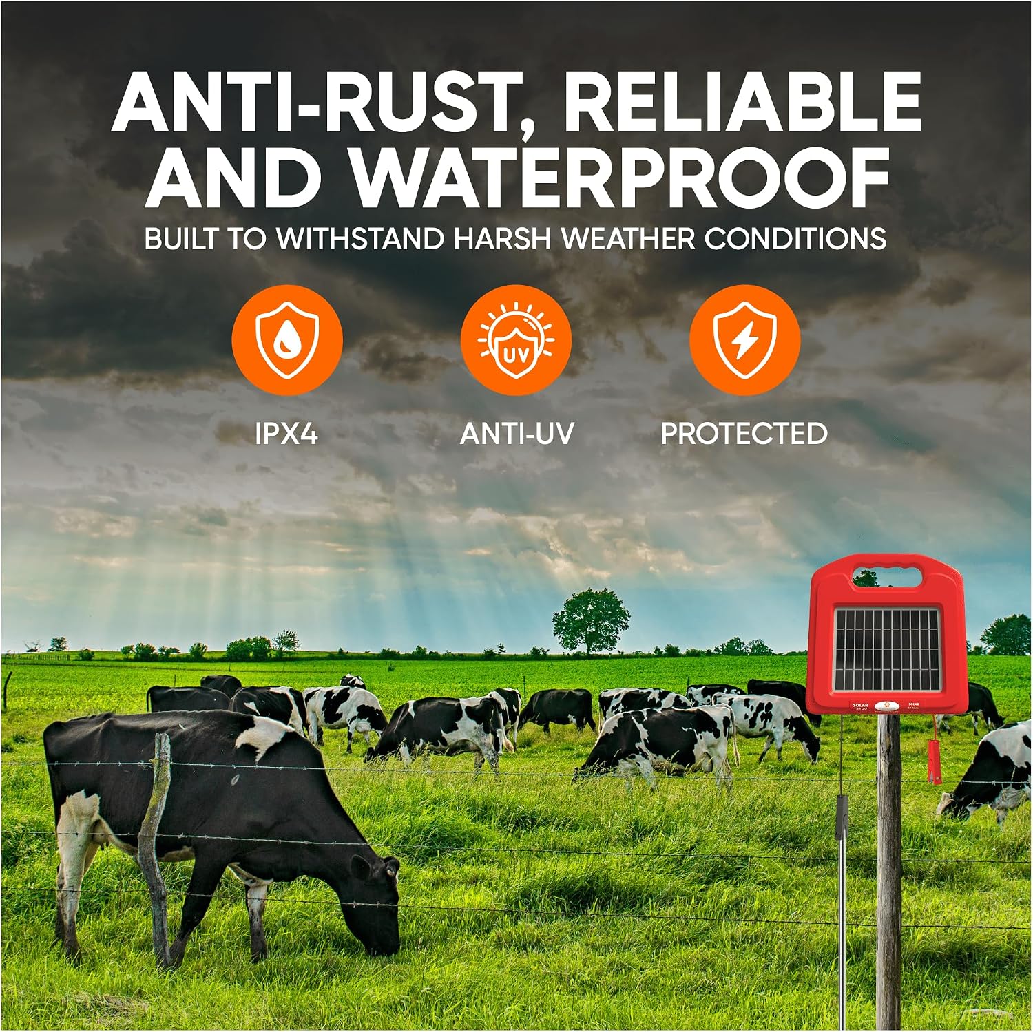 Solar Electric Fence Charger 5 Mile - Solar Powered Energizer for Livestock - Low Impedance Solar Fencer Battery Powered