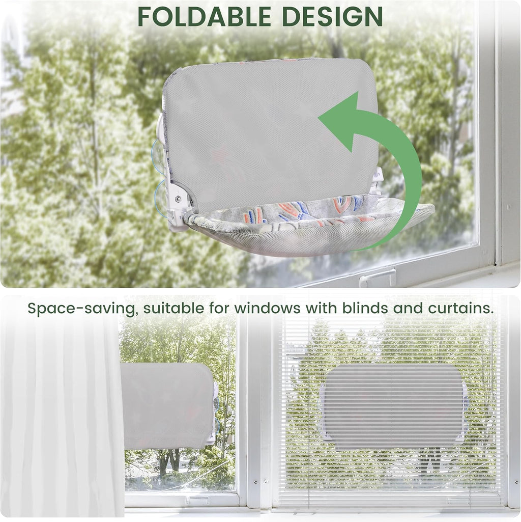 2 Pack Cat Window Perch, Glow in The Dark Foldable Cat Hammock with Sunken Design & Removable Soft Cover, Breathable