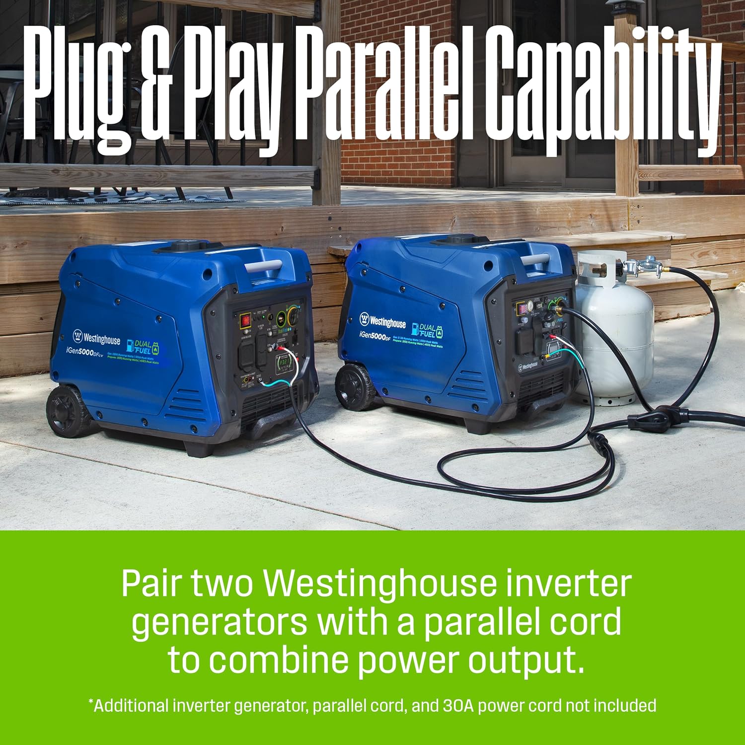 5000 Peak Watt Super Quiet Dual Fuel Portable Inverter Generator, Wheel & Handle Kit, Gas & Propane Powered, RV
