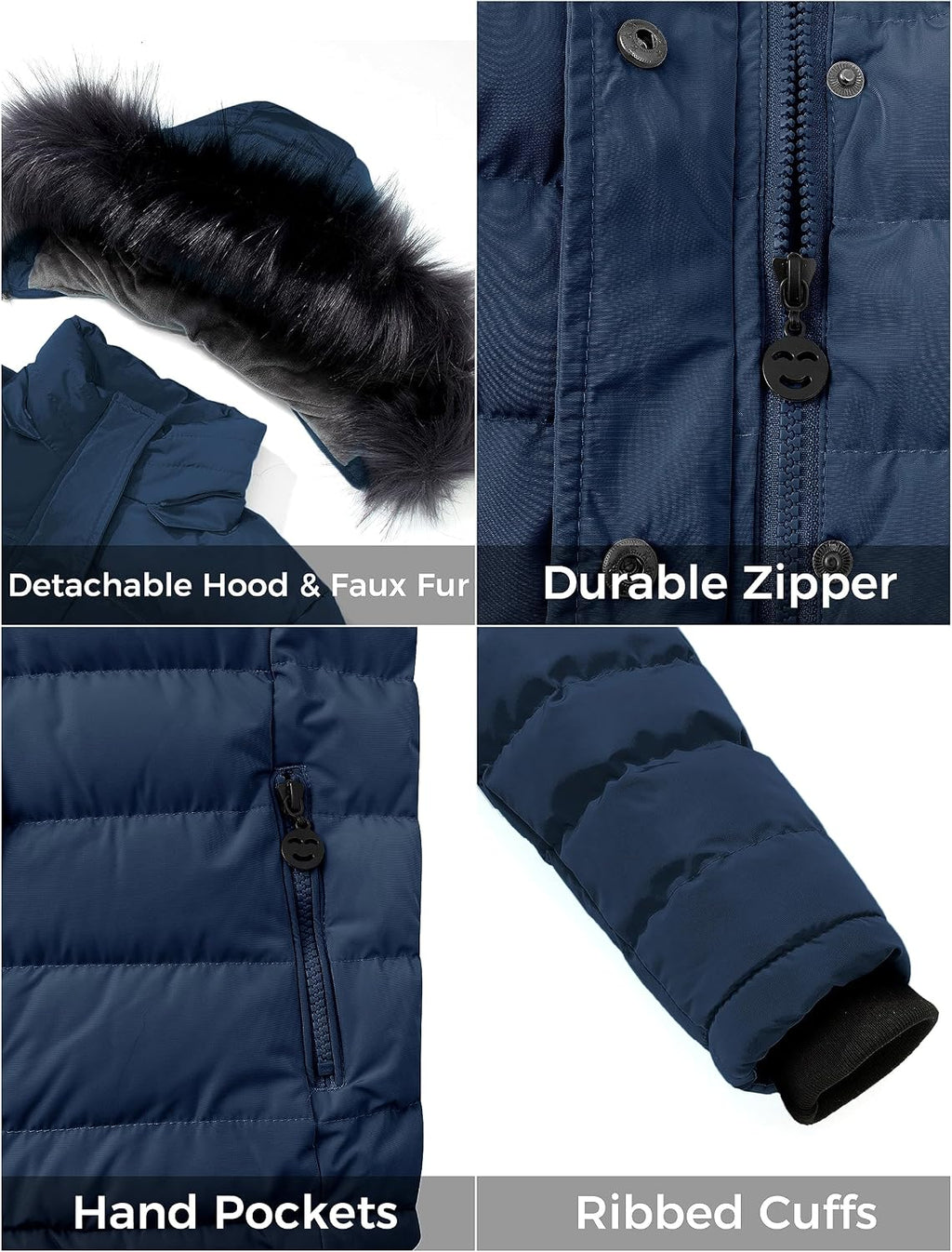 Girls' Puffer Jacket Soft Fleece Lined Warm Hooded Winter Coat | Waterproof 3000mm,Windproof,Removable Faux Fur