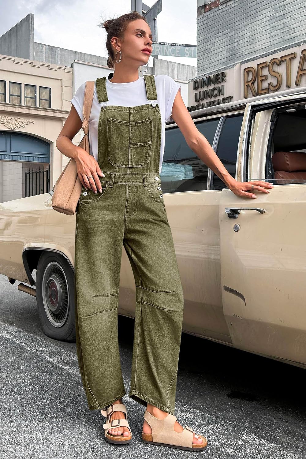 Womens Denim Bib Overalls Barrel Leg Adjustable Strap Jean Jumpsuit