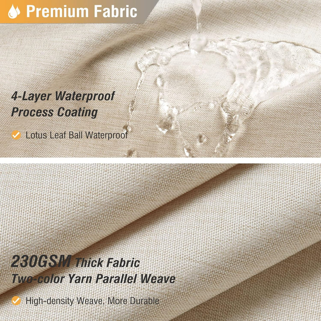 Beige Linen Textured Waterproof Fabric Shower Curtain, 72x72, Cream | 230GSM Polyester, Heavy Duty Cloth, Weighted