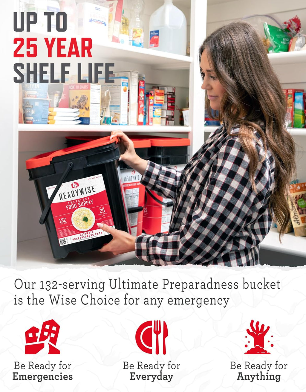 Emergency Food Supply - 132 Servings, Survival Bucket, Dehydrated & Freeze Dried Protein Meals, Camping Essentials