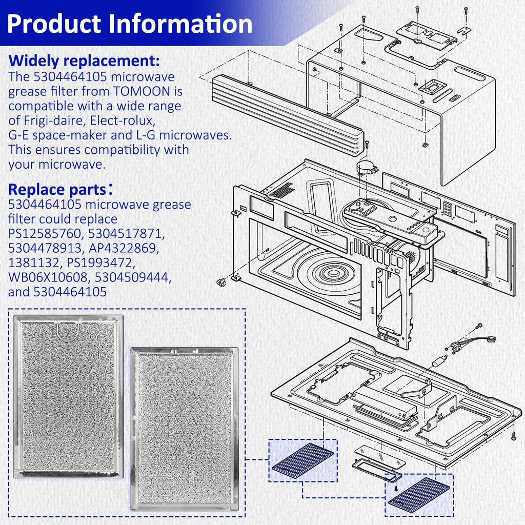 HASMX Microwave Grease Filter Replacement Part for LG Models LMH2016SB LMH2235ST LMV1635SB LMV1635SW LMV2083SB LMV1831SB LMV1831ST Aluminum Mesh Microwave Grease Filter - 5" x 7-5/8" x 3/32" (4)