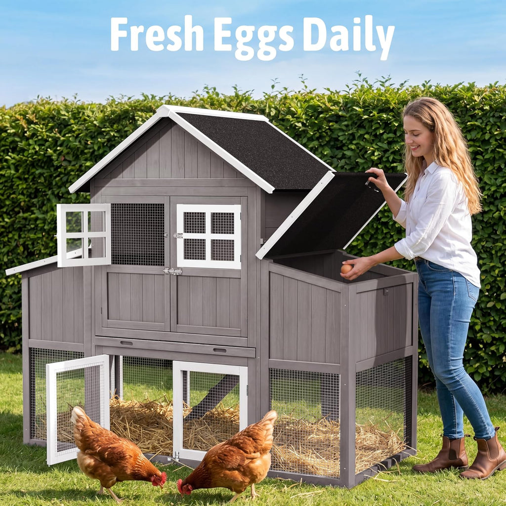 69.5" Large Chicken Coop with Run for 4-8 Chickens, Grey