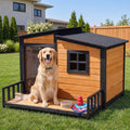 44" Anti-Chew Large Outdoor Dog House, Wooden Iron Frame for Med-Large Dogs