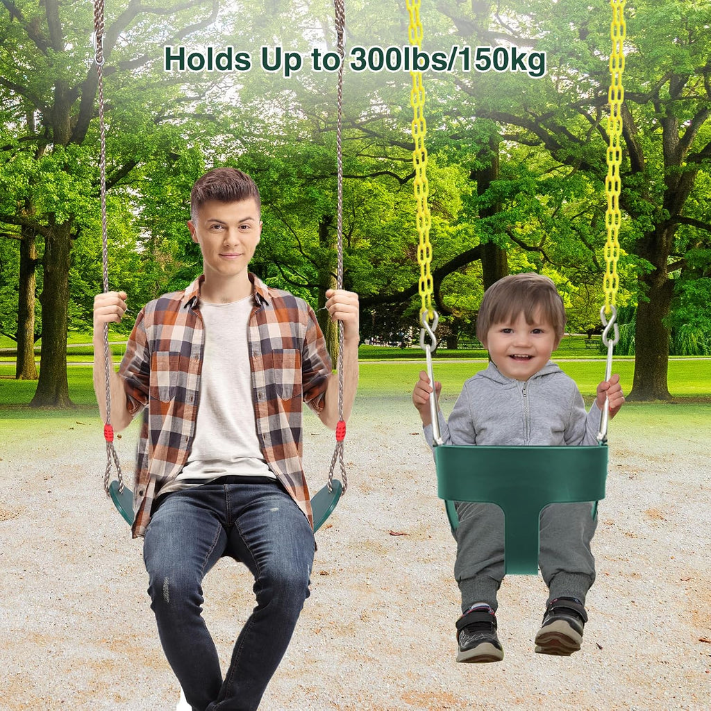 Toddler Swing Set, Heavy Duty High Back Full Bucket Swing with Belt Swings Seat Combo Pack for Swingset, Tree Straps