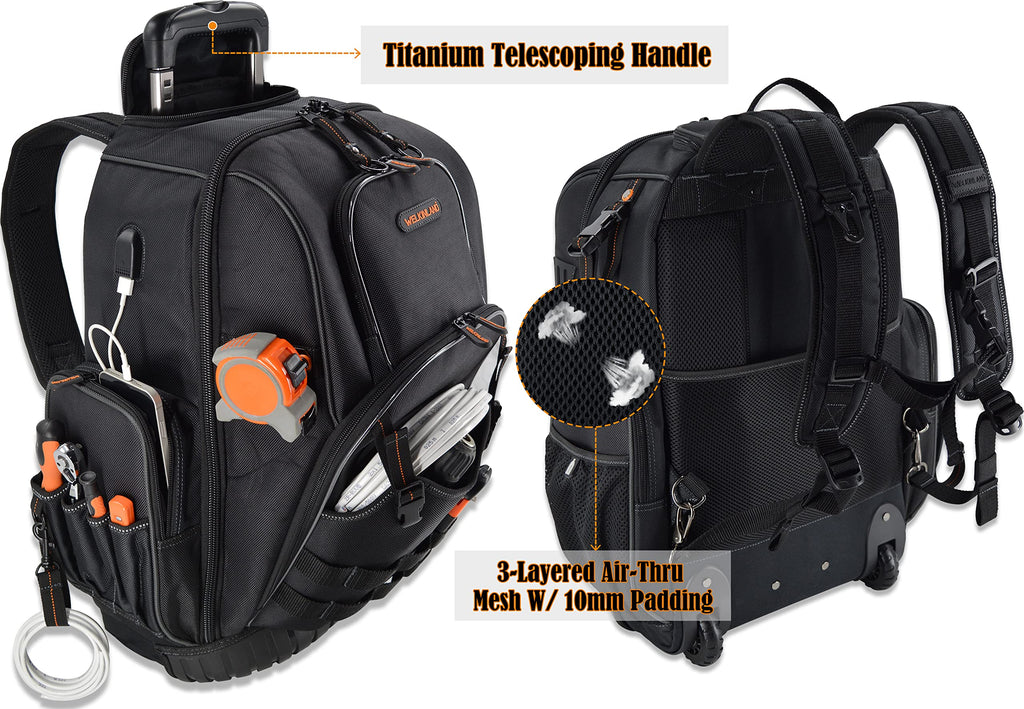 72Pockets Rolling Tool backpack, Tool Bag Backpack With Wheels