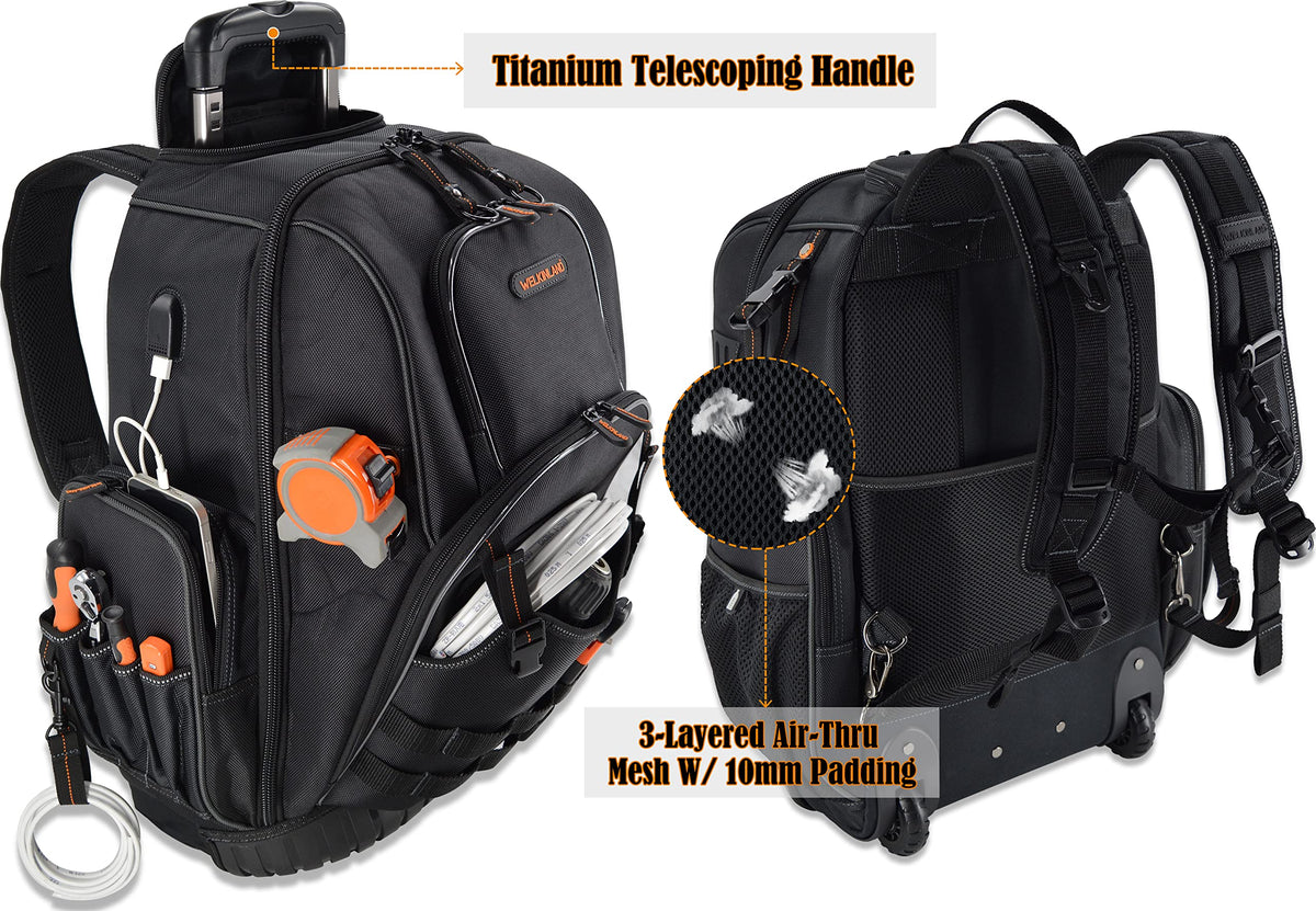 72Pockets Rolling Tool backpack, Tool Bag Backpack With Wheels