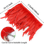 Red Rooster Feather Trim for DIY Sewing Crafts, 10-12inch 2 Yards