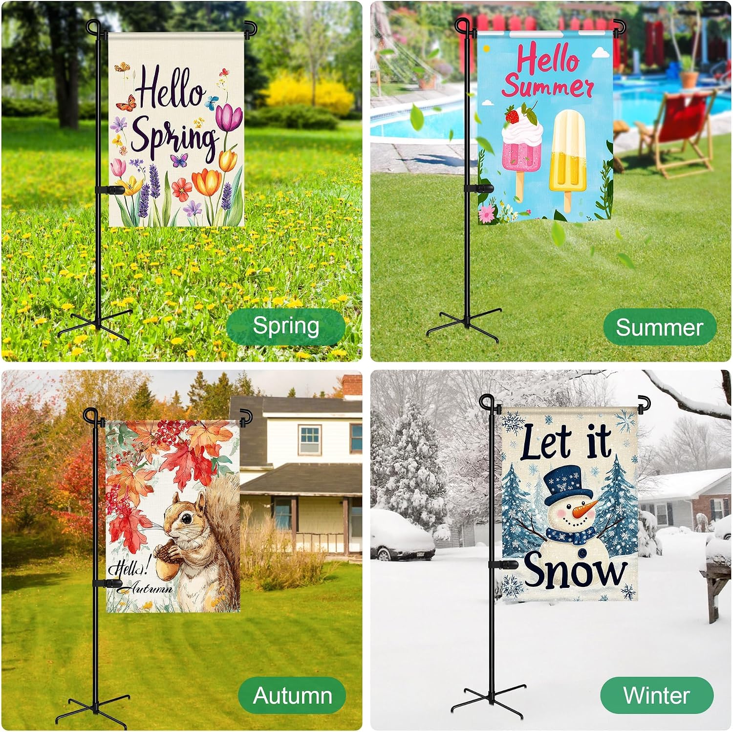 Garden Flag Stand with 5 Prong Base,Stable Design Garden Flag Holder for Outside,Waterproof Coated Yard Flags Pole