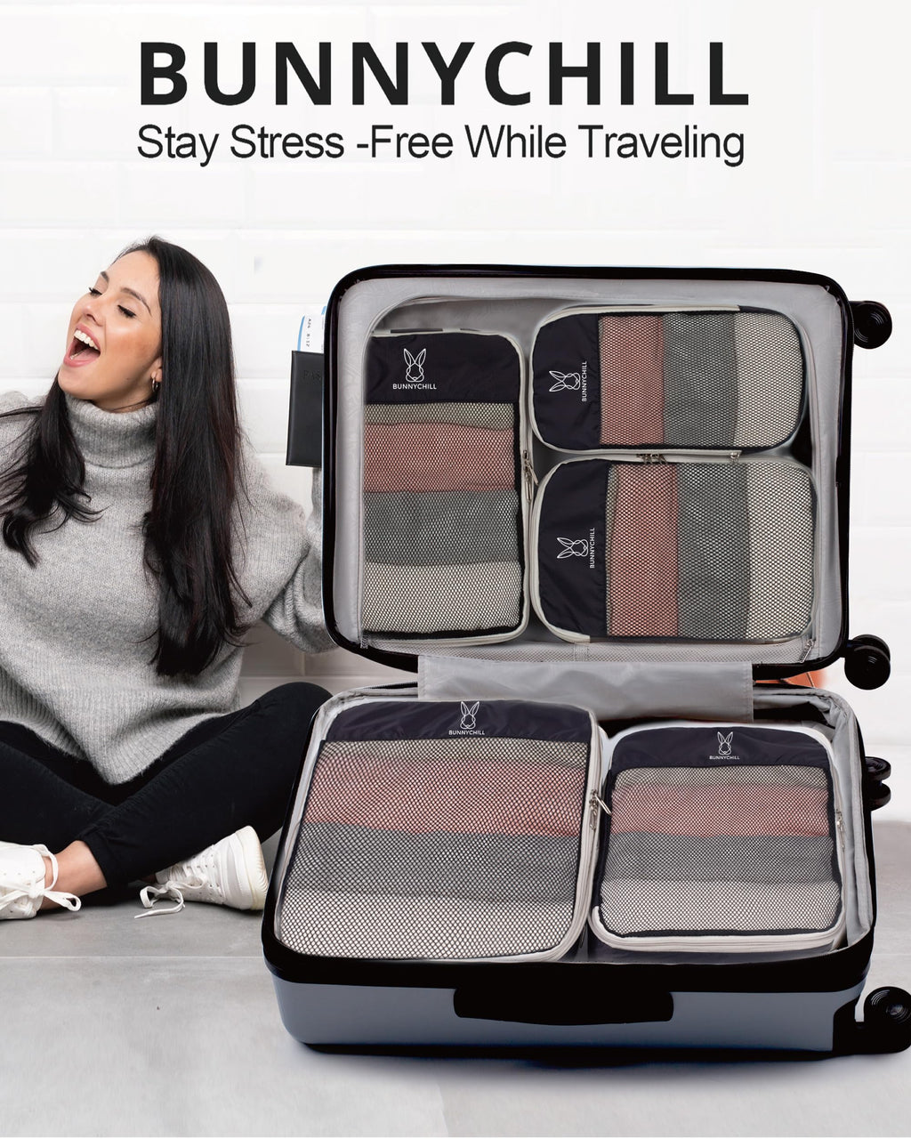 6 Set Space Saving Compression Packing Cubes Lightweight Packing Cube Black