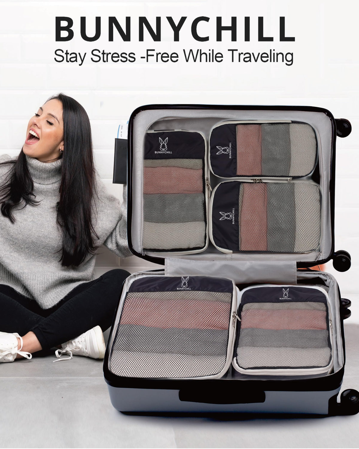6 Set Space Saving Compression Packing Cubes Lightweight Packing Cube Black