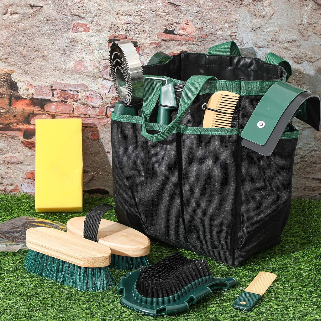 12 Piece Horse Grooming Kit with Organizer Tote Bag Brush Sets for Derby Day Show Horses Professional Tools for Care