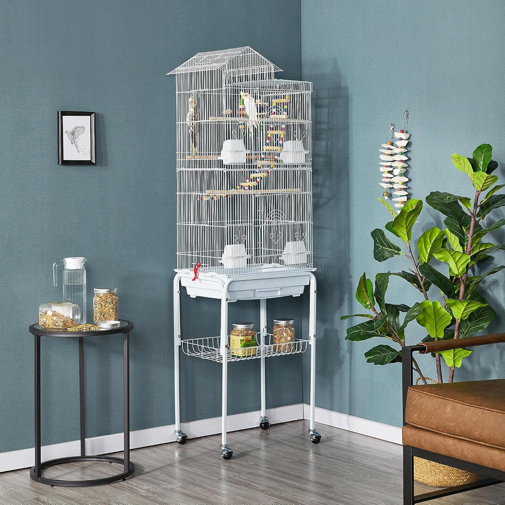 62.5-inch Roof Top Flight Bird Cage for Parakeets Cockatiels Conures Finches Lovebirds Canaries Budgies Small