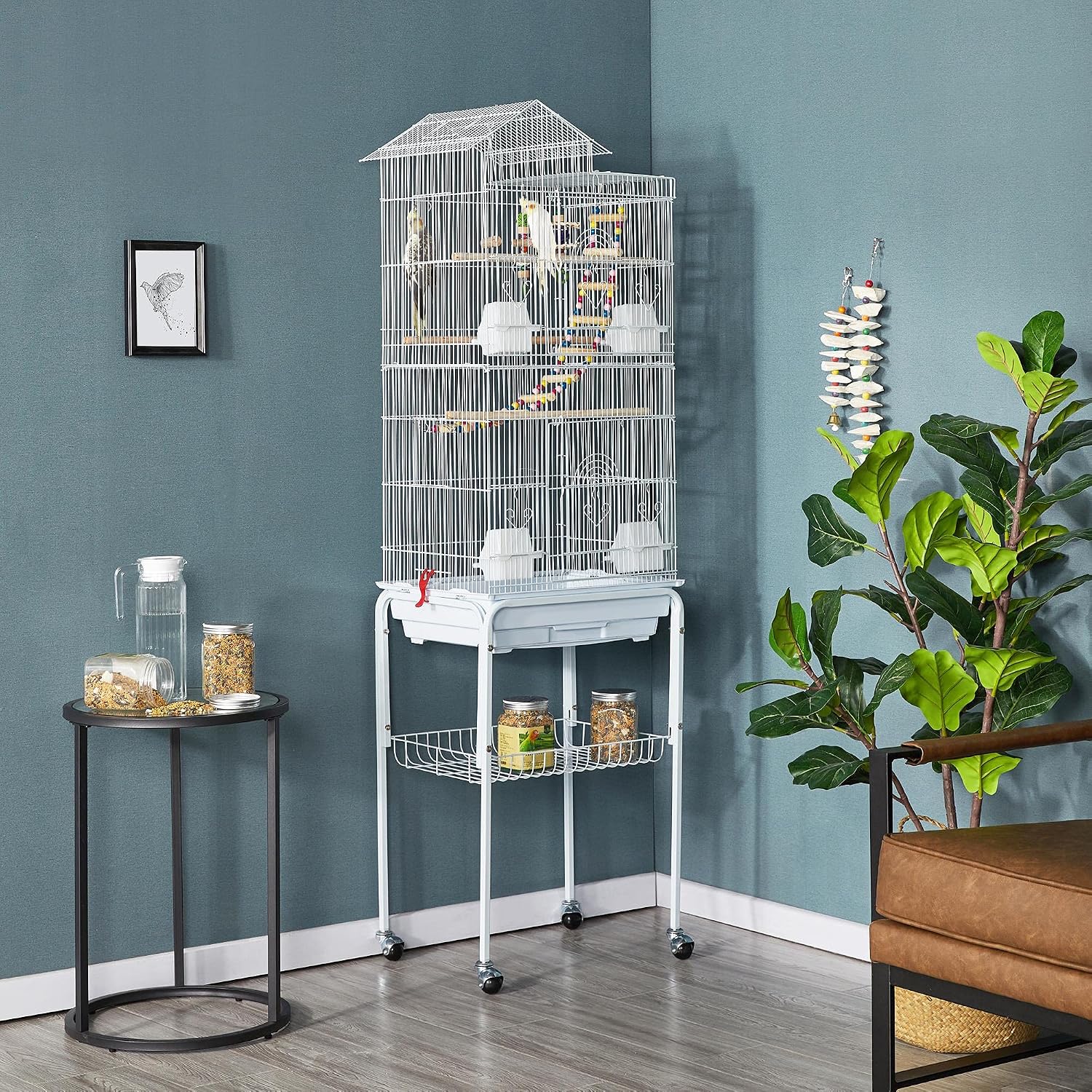 62.5-inch Roof Top Flight Bird Cage for Parakeets Cockatiels Conures Finches Lovebirds Canaries Budgies Small