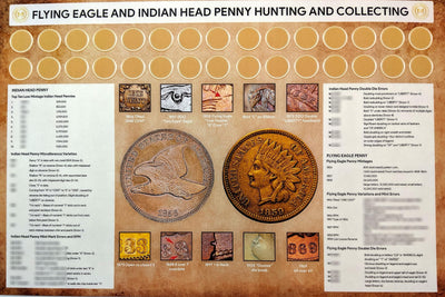 Flying Eagle Indian Head Penny Hunting and Collecting 11" x 17" Coin Roll Sorting Laminated Mat