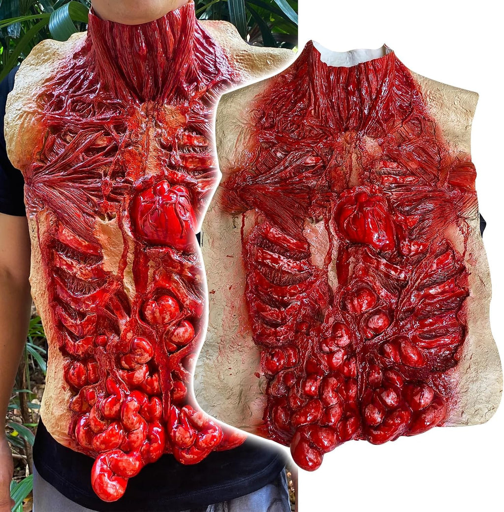 Halloween Body Parts Costume Bloody Intestine Torso Chest Cosplay Props | Latex, worn on the outside, adult, with