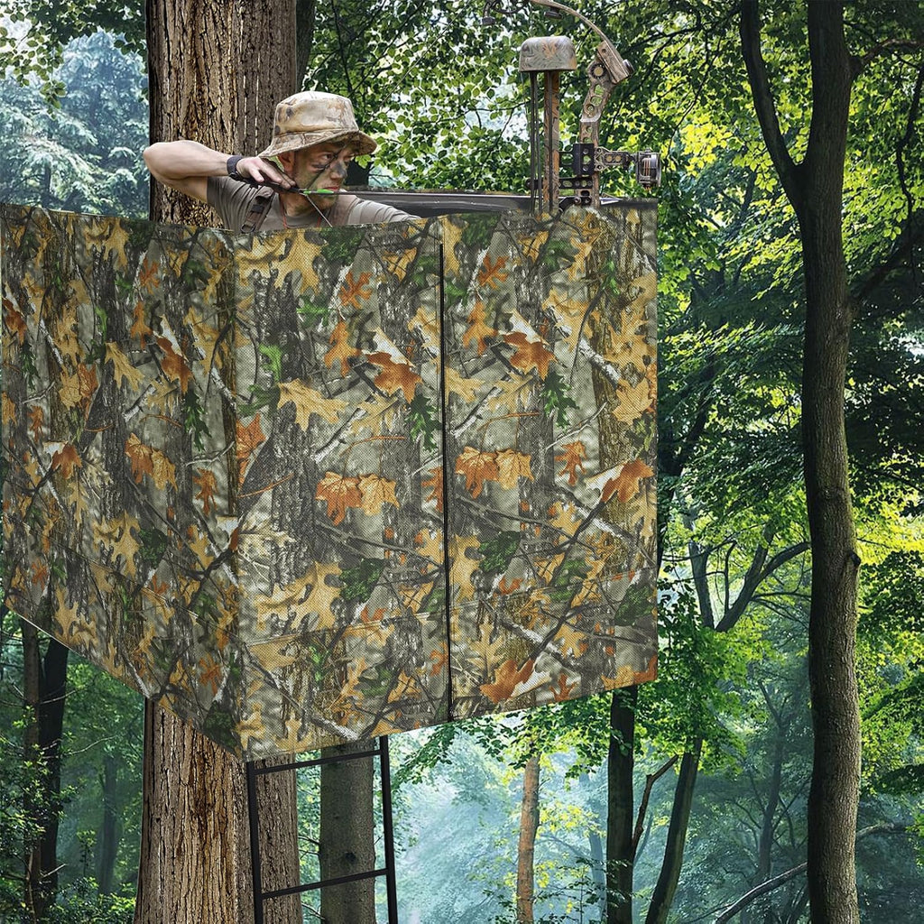 See Through Hunting Tree Stand Blind Kit, 102"/142" x 35" Visible 2 Man Ladder Stand Blinds Treestand Camo Blind