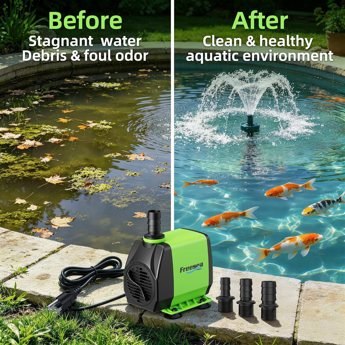 800GPH Small Pond Pump: Circulate 500-1200 Gallon Pond in 1-2 Hours
