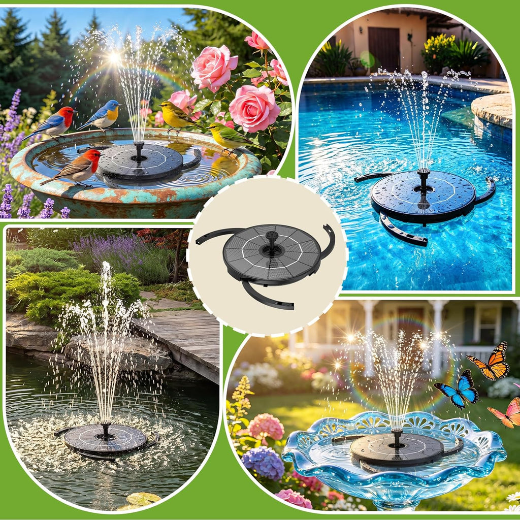 Solar Bird Bath Fountain with 6 Nozzles & DIY Separated Design