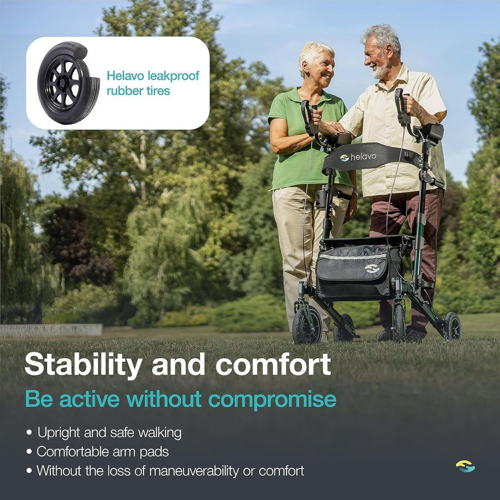 All Terrain Upright Walker with Flat-Free Solid Rubber Tires - Outdoor Stand Up Walker for Seniors - Tall Standing