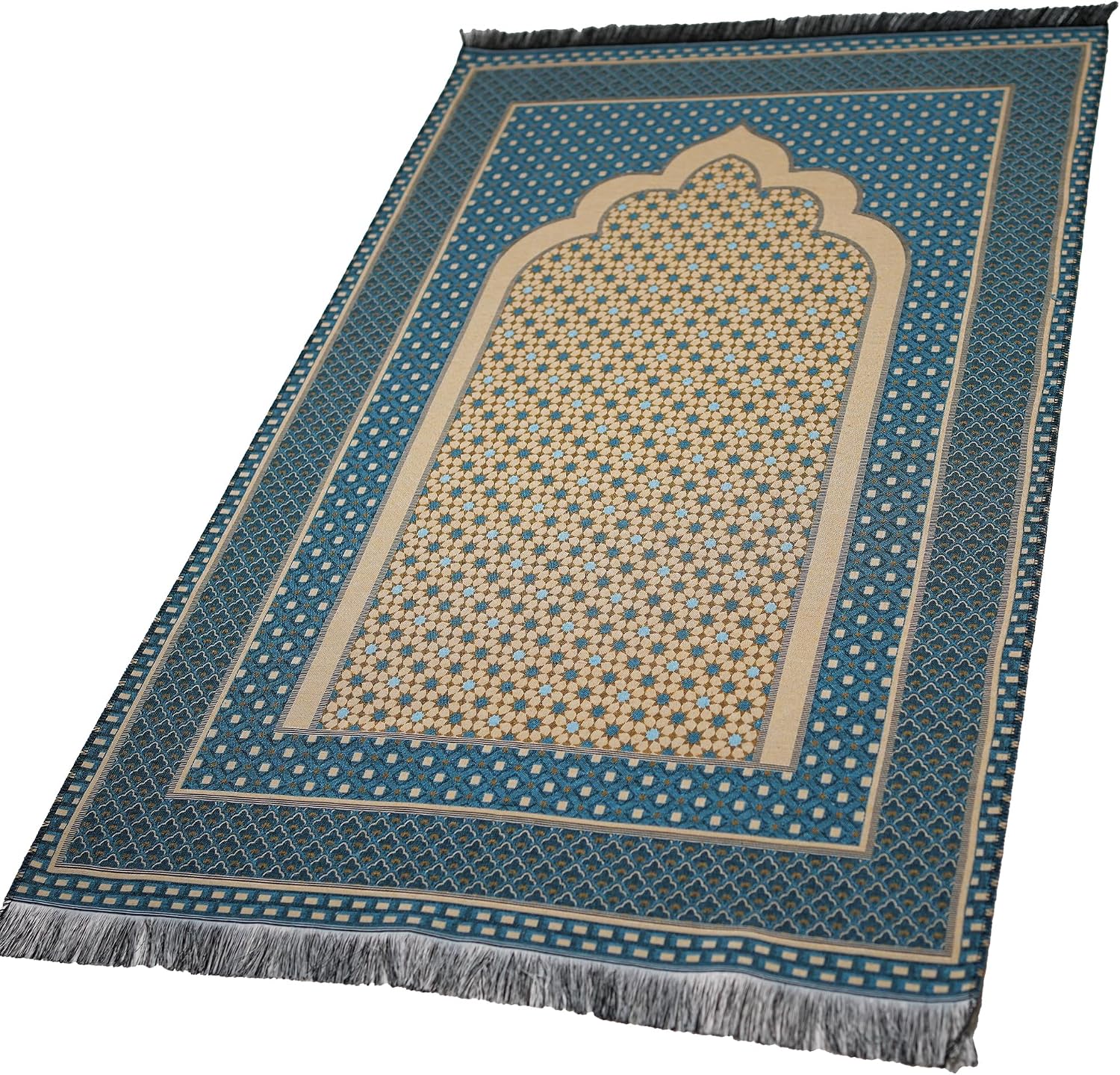 Turkish Islamic Prayer Mat Janamaz Sajjadah | Thin Woven Cotton Praying Rug Ramadan Eid Gift | Traditional Muslim