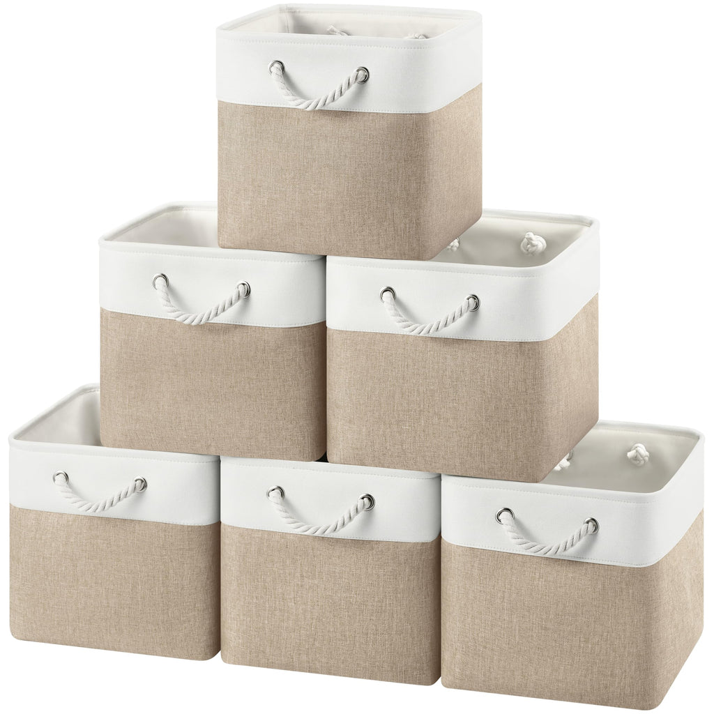 12x12 Inch Fabric Cube Storage Bins with Cotton Rope Handle 6-Pack
