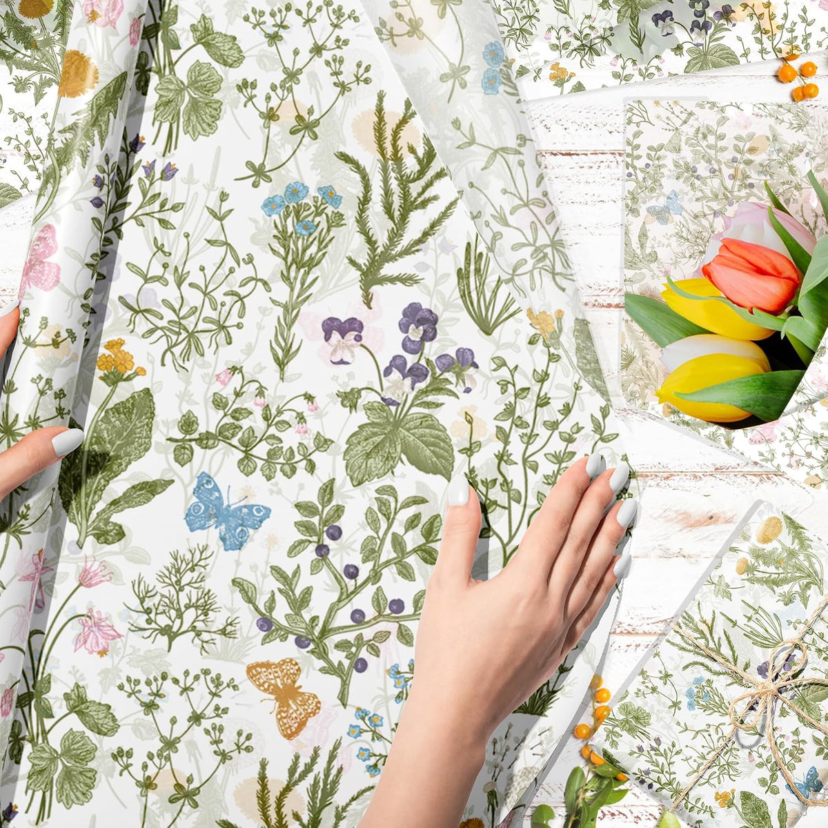 50 Sheets Vintage Wildflower Tissue Paper - 20x28 Inch Wild Floral Art Tissue Spring Wrapping Paper with Delicate