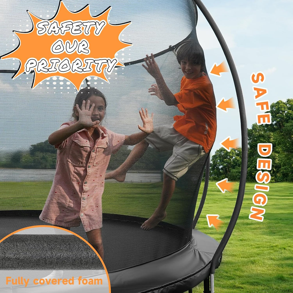 10FT 12FT 14FT 15FT 16FT Outdoor Trampoline with Enclosure Net, Heavy Duty Yard Trampolines, ASTM Approval