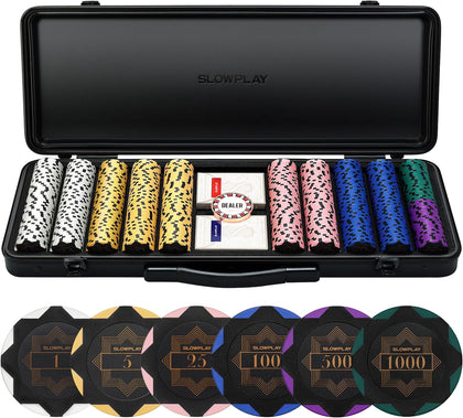 Nash Clay Poker Set, 14g&40mm Poker Chips for Texas Hold'em | Black Gold Edition; 500 pcs Numbered Full Set; premium
