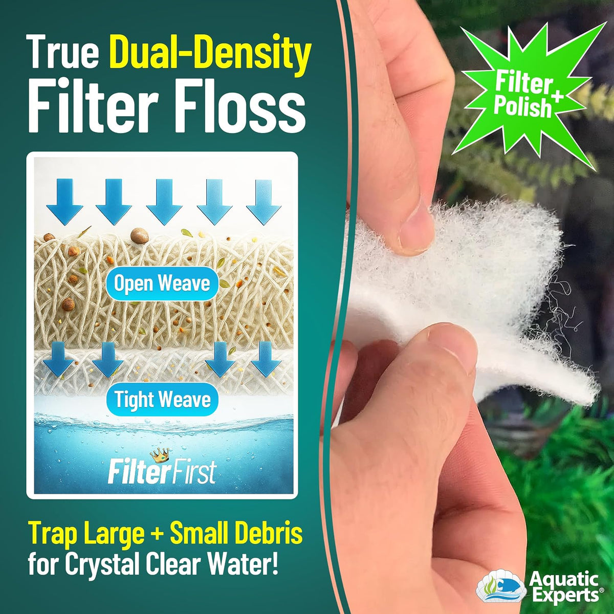 Aquarium Filter Floss for Fish Tank Filters - FilterFirst Aquarium Filter Pad - Media Roll for Crystal Clear Water