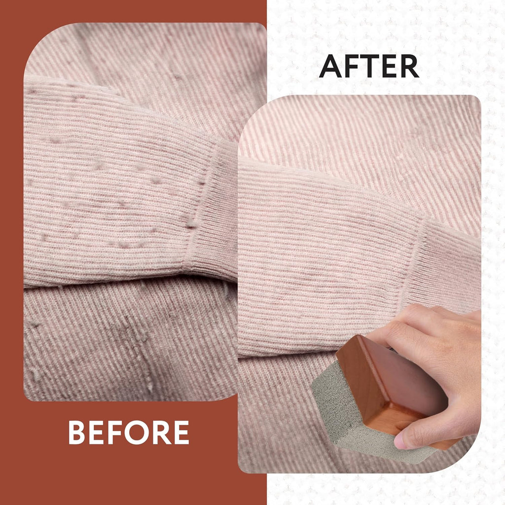 Extra Large Fabric Pumice Stone - Brown, Manual Efficient Pilling Removal & Lint Remover - Ergonomic Wooden Handle