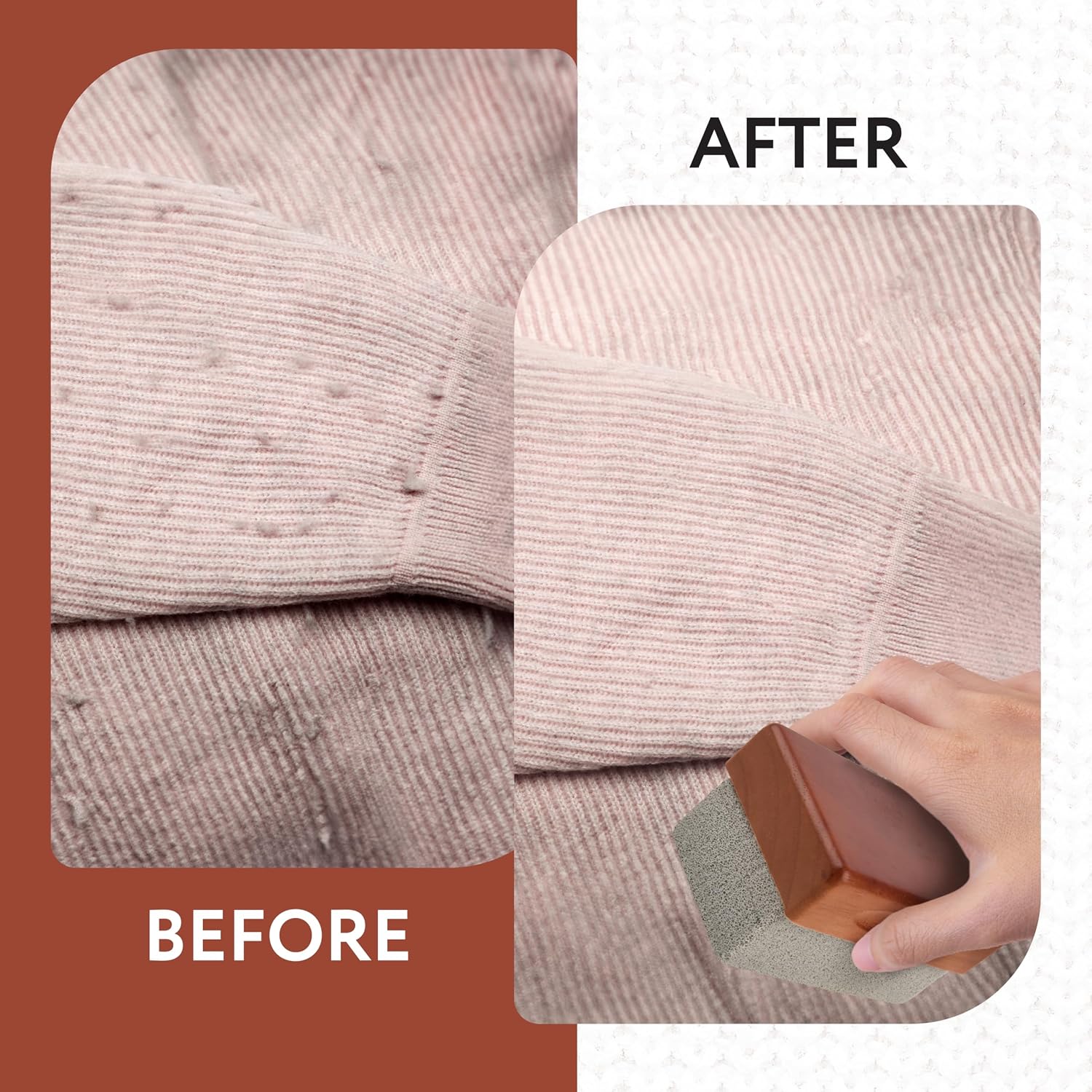 Extra Large Fabric Pumice Stone - Brown, Manual Efficient Pilling Removal & Lint Remover - Ergonomic Wooden Handle