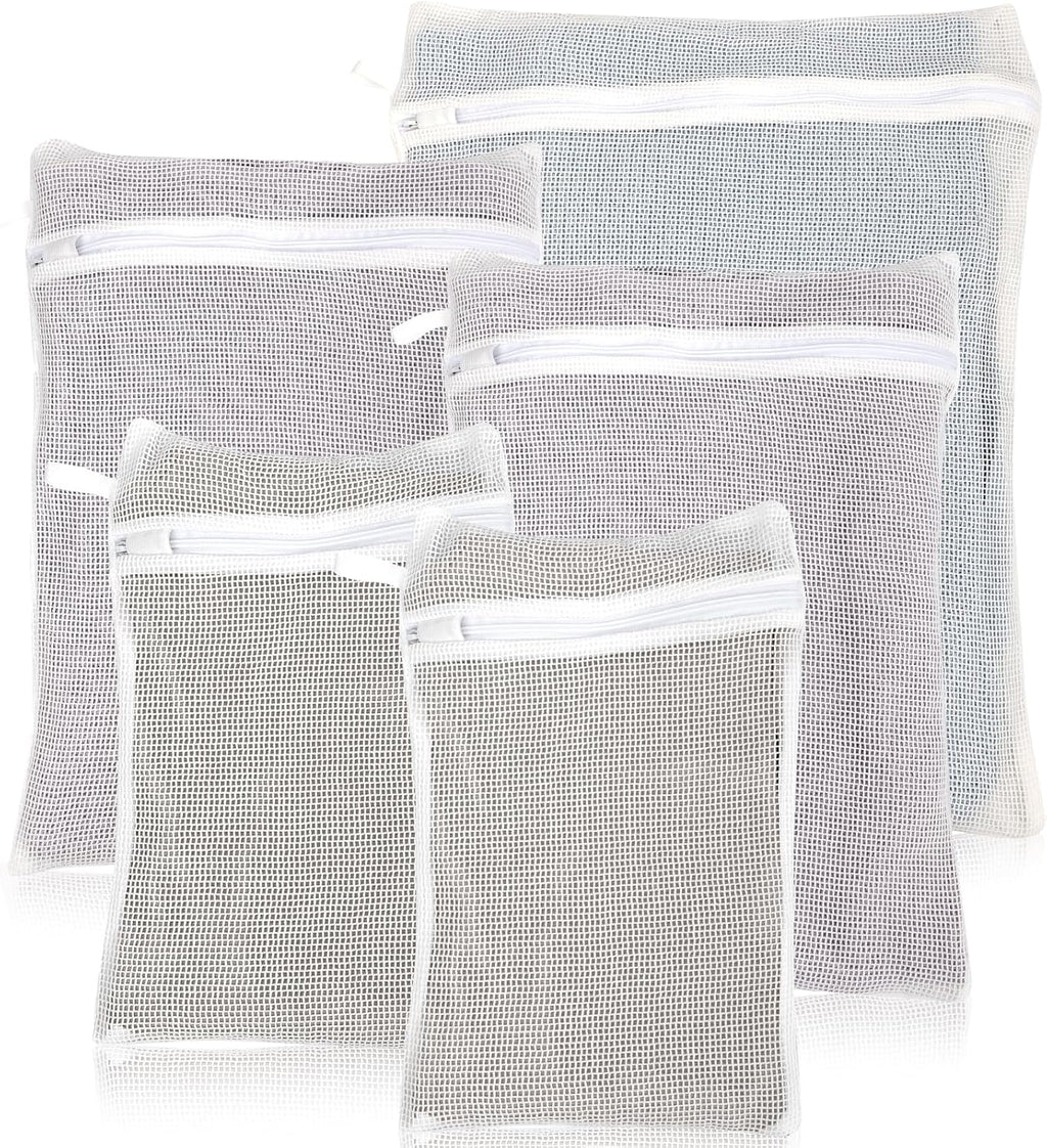 5-Piece Organic Cotton Laundry Bags with Zipper and Hanging Loop, 3 Sizes (S, M, L) Mesh Laundry Bag, Durable Cotton