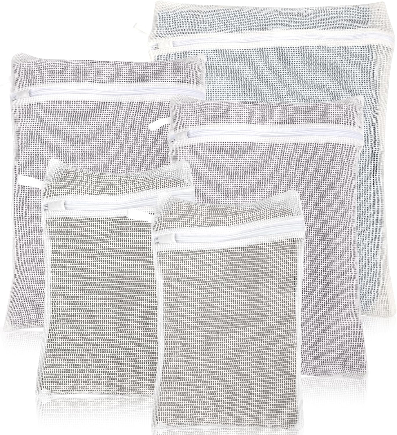 5-Piece Organic Cotton Laundry Bags with Zipper and Hanging Loop, 3 Sizes (S, M, L) Mesh Laundry Bag, Durable Cotton