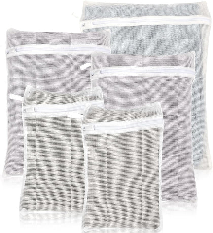 5-Piece Organic Cotton Laundry Bags with Zipper and Hanging Loop, 3 Sizes (S, M, L) Mesh Laundry Bag, Durable Cotton
