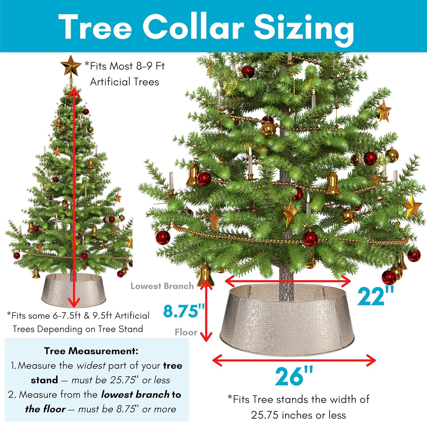 4-Panel Christmas Tree Collar - Silver Bubble Tree Skirt - 26" Base - Easy to Assemble Xmas Tree Base Cover - Metal