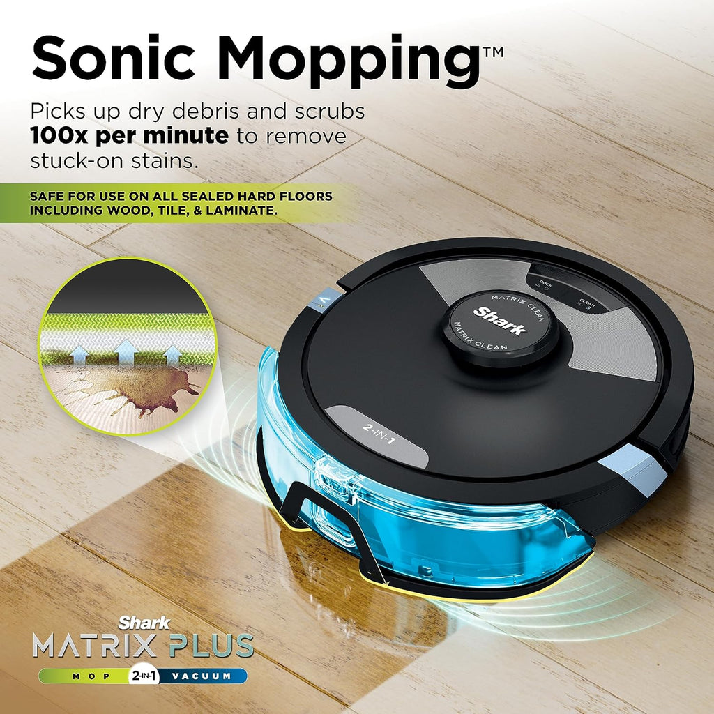 Matrix Plus 2-in-1 Robot Vacuum & Mop, Black/Silver,RV2610WA | Sonic Mopping, Matrix Clean, CleanEdge, HEPA 60-Day