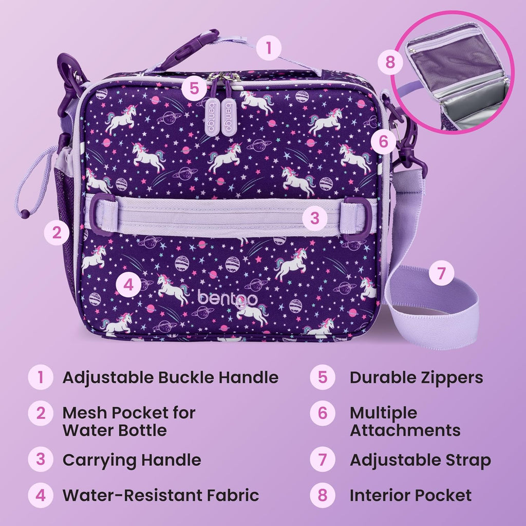 Kids Prints Double-Insulated Reusable Lunch Bag | For Kids 3+, Adjustable Strap; Holds Lunch Box/Water Bottle/Snacks;