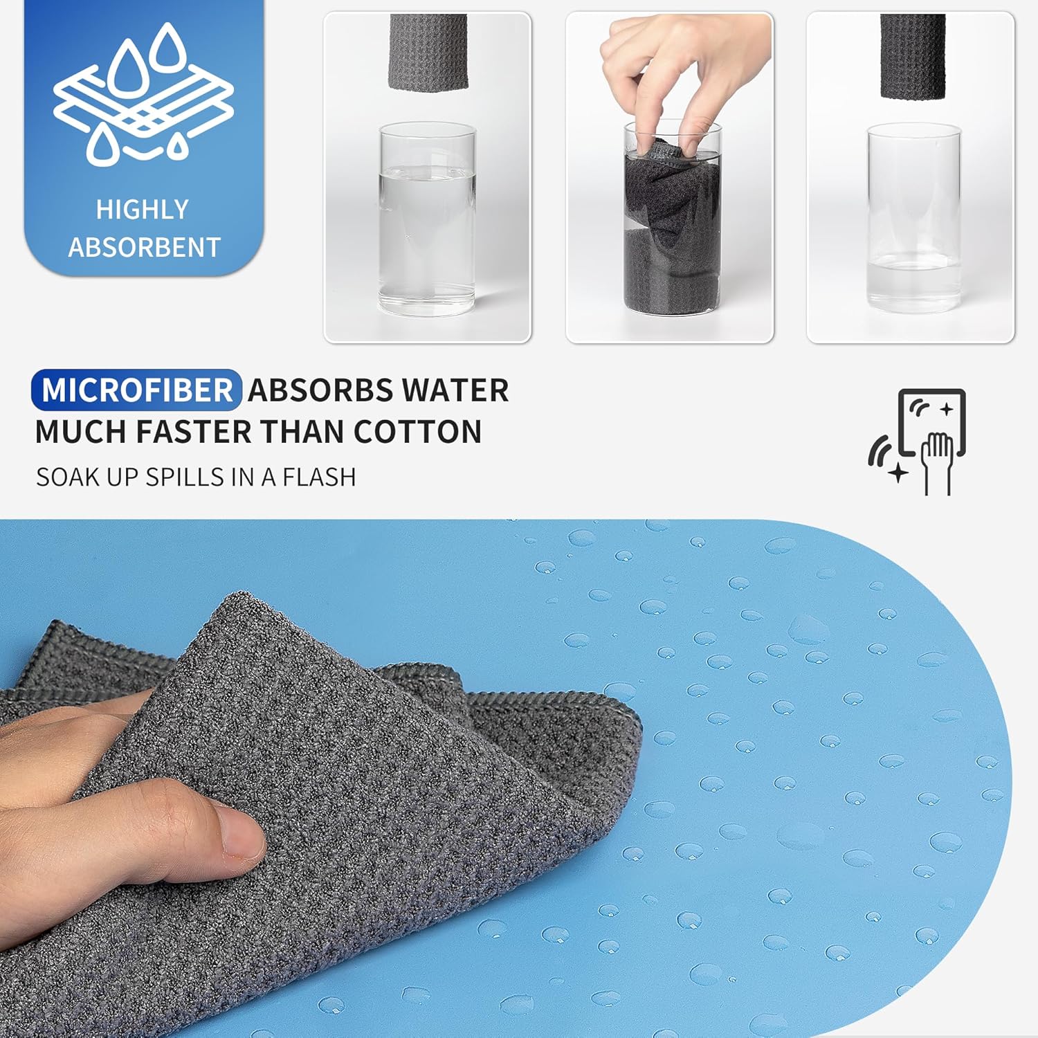 Waffle Pattern Cleaning Cloths, Reusable Absorbent Microfiber Cleaning Cloths, Lint Free Microfiber Kitchen Towels, 6