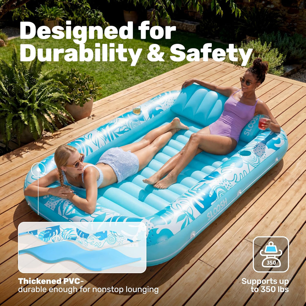Inflatable Tanning Pool Lounger Float, 85" x 57" Extra Large Pool Floats Adult with Pillow, 4 in 1 Suntan Tub Raft