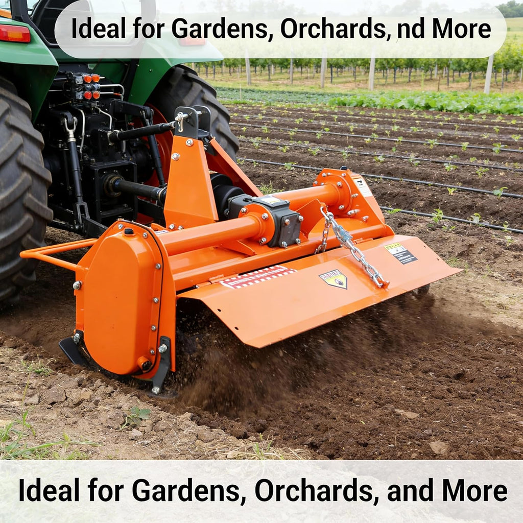 37” 3 Point Rotary Tiller for Compact Tractors 15-25HP Cat 1 Cultivator | 16 Replaceable L-Shaped Tines for Easy