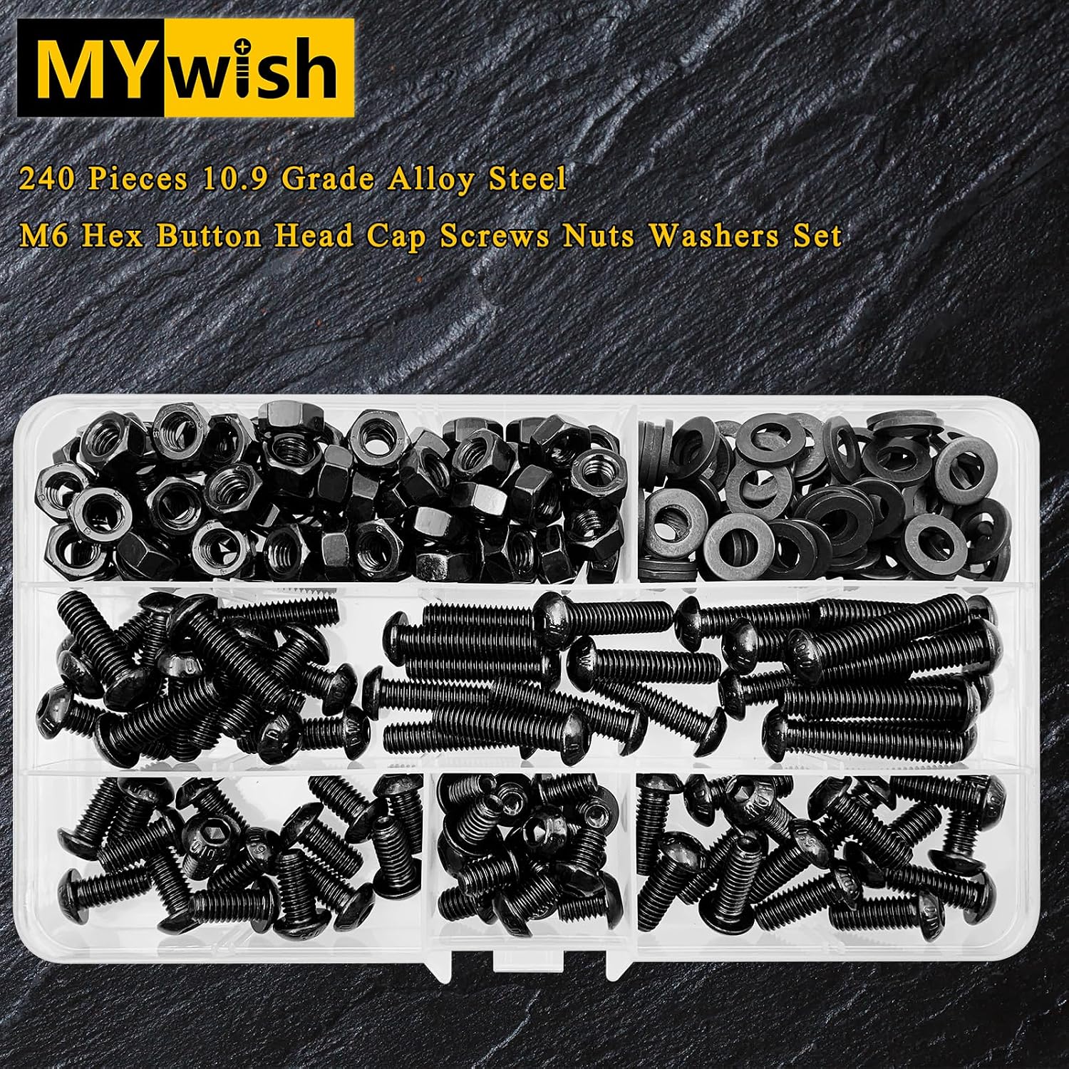 240 Pieces M6 Screw Nuts and Bolts Assortment Kit, 10.9 Grade Alloy Steel, Nuts and Bolts Button Head Socket Cap