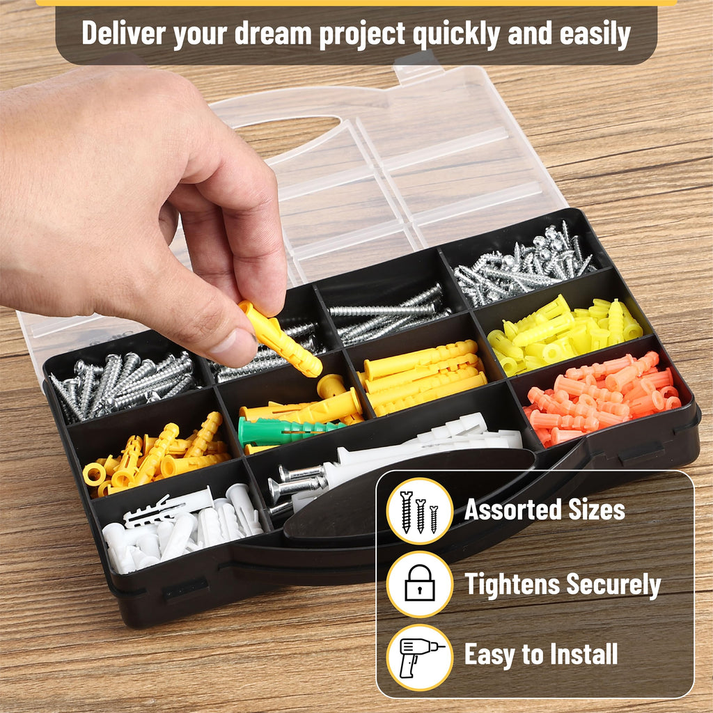 Wall Anchors Kit, 370 pcs, Picture Hanging Kit for Wall Decor