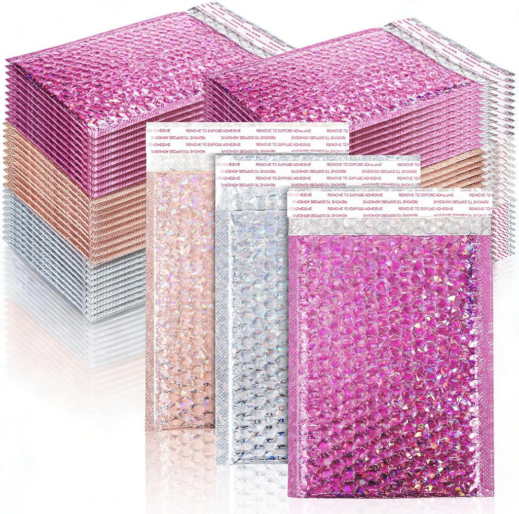 60 Pack Holographic Bubble Mailers, 6 x 9.5 Inch