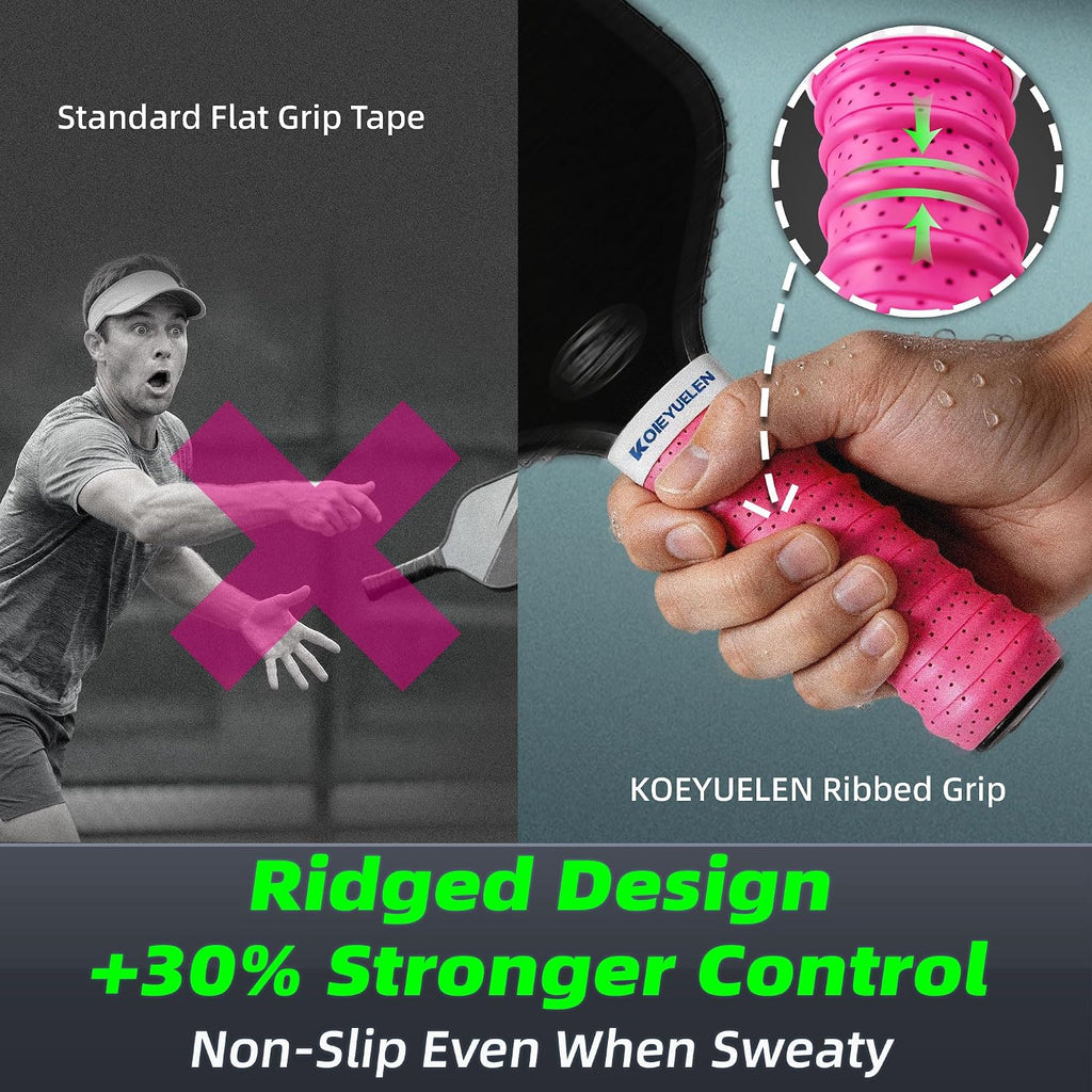 Ribbed Pickleball Overgrip Tape, Non-Slip Sweat-Wicking Racquet Grip for Pickleball/Tennis/Badminton